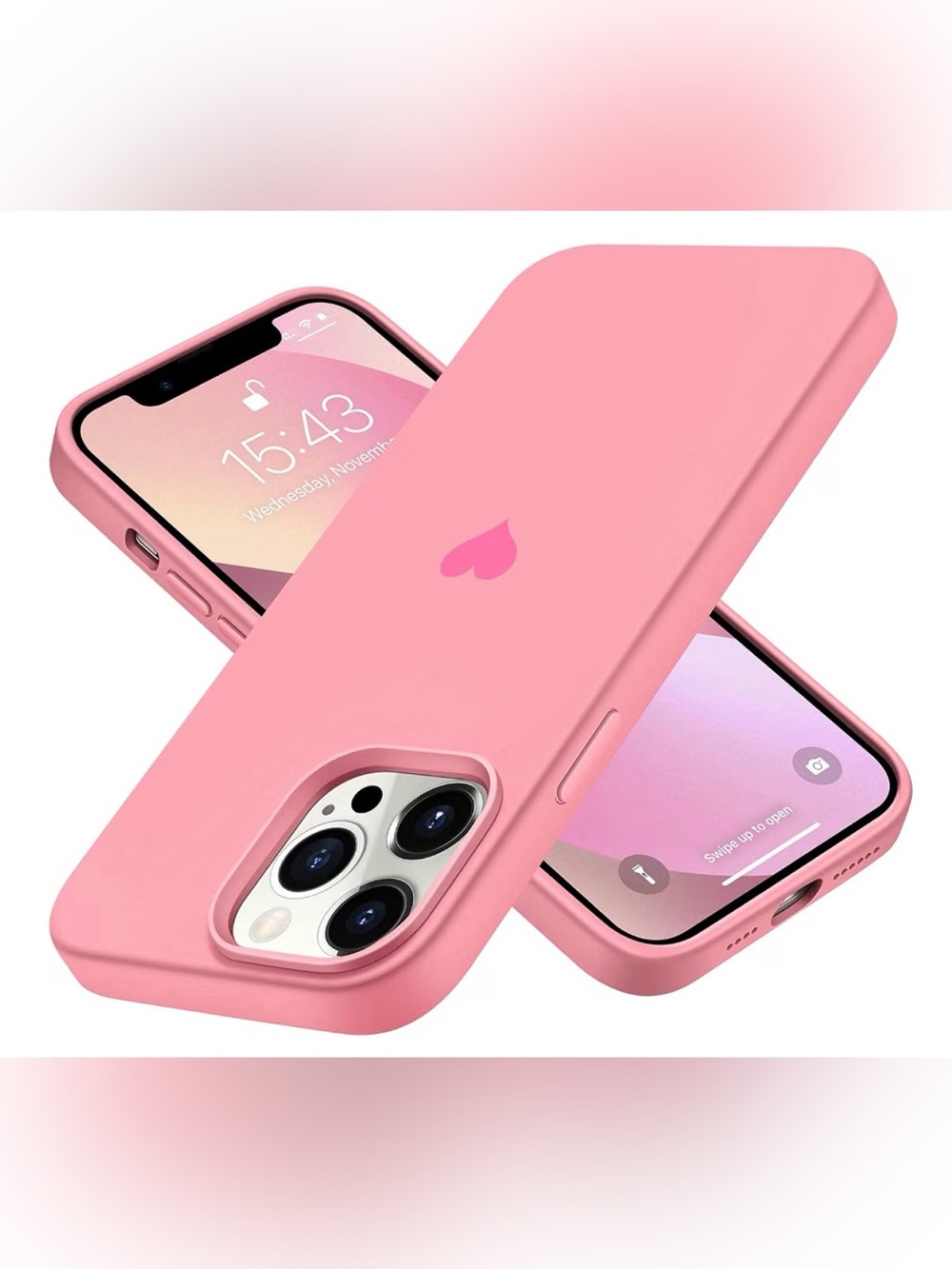 Pink Silicone iPhone 14 Pro Max Case with Heart Accent